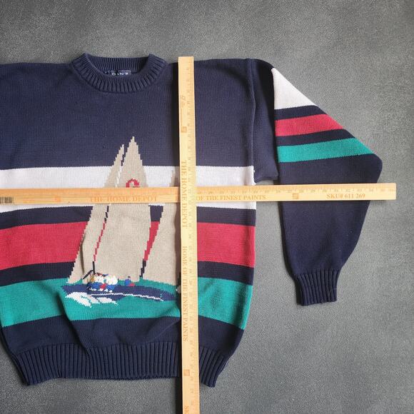 Vintage 90's GANT Sailboat Hand Intarsia Navy Sweater XXLT - Picture 6 of 7